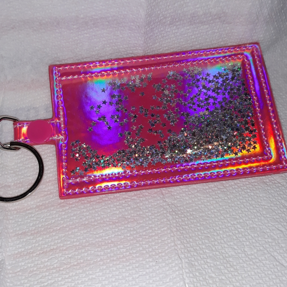 BARBIE Pink Silver Keyring - ID Badge Holder NEW can attach lanyard.